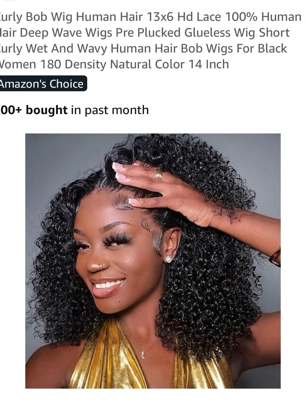 Natural Black Curly Bob Human Hair Wig - 13x6 HD Lace 14 inches
